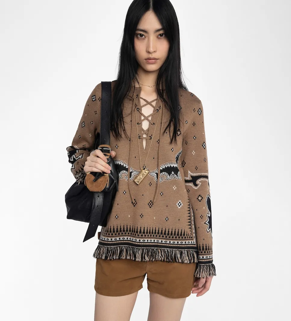 

Женский джемпер Leon с длинными рукавами из мериносовой шерсти Zadig & Voltaire, коричневый