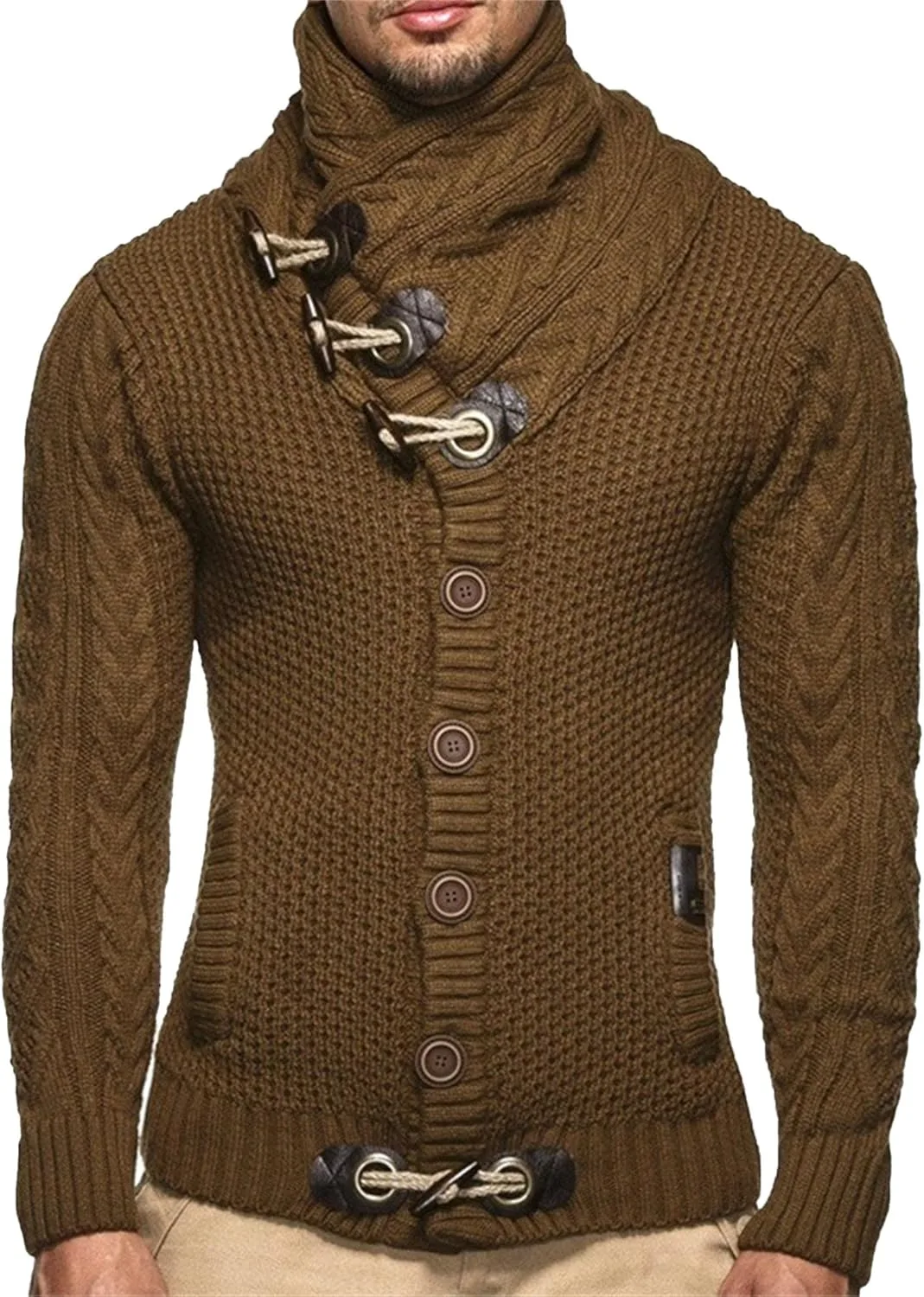 

Мужской кардиган с воротником-водолазкой и узором косичка JEShifangjiusu