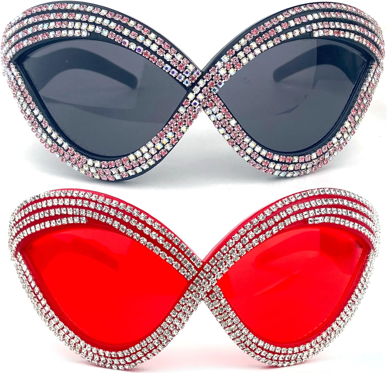 

Большие солнцезащитные очки «кошачий глаз» со стразами для женщин, модные солнцезащитные очки с бриллиантами, винтажные сверкающие солнцезащитные очки с кристаллами mincl, 2pcs-black&red