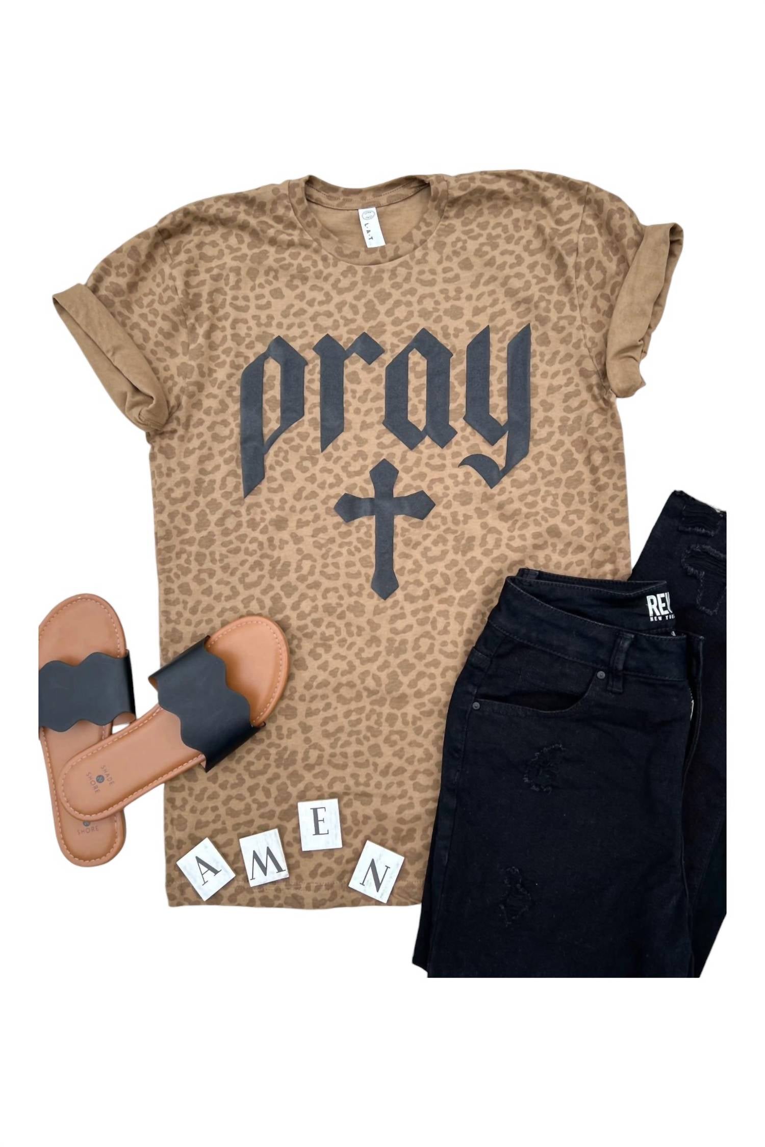

Женская футболка Leopard Pray Tee коричневого цвета White Label