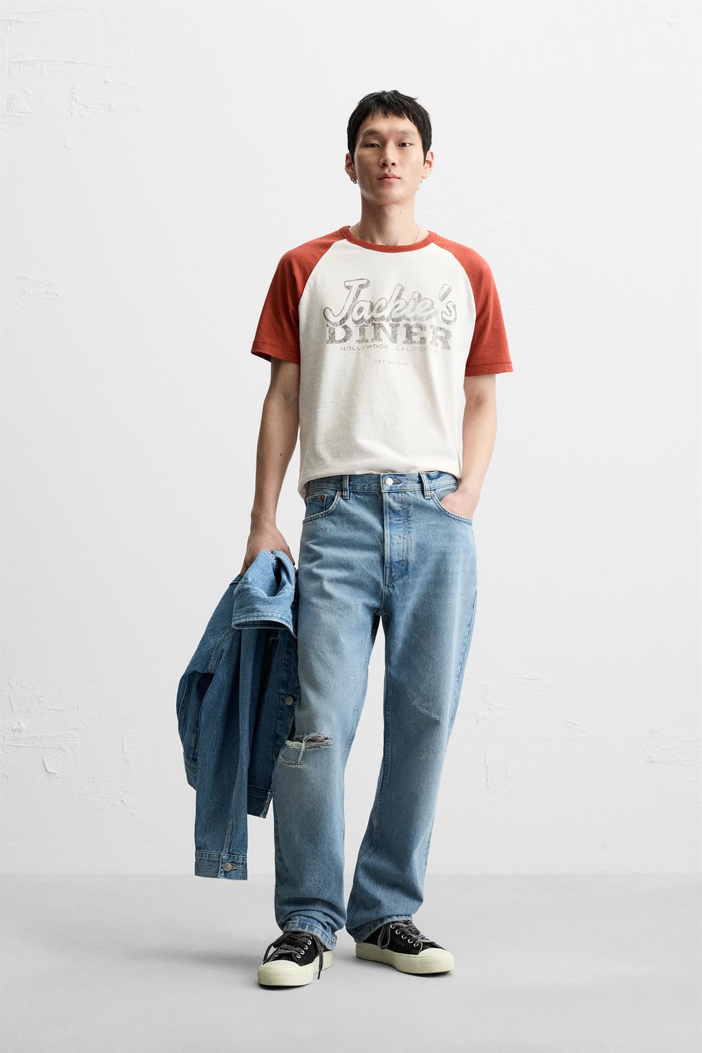 

Выцветшая футболка с принтом ZARA, цвет White/Maroon