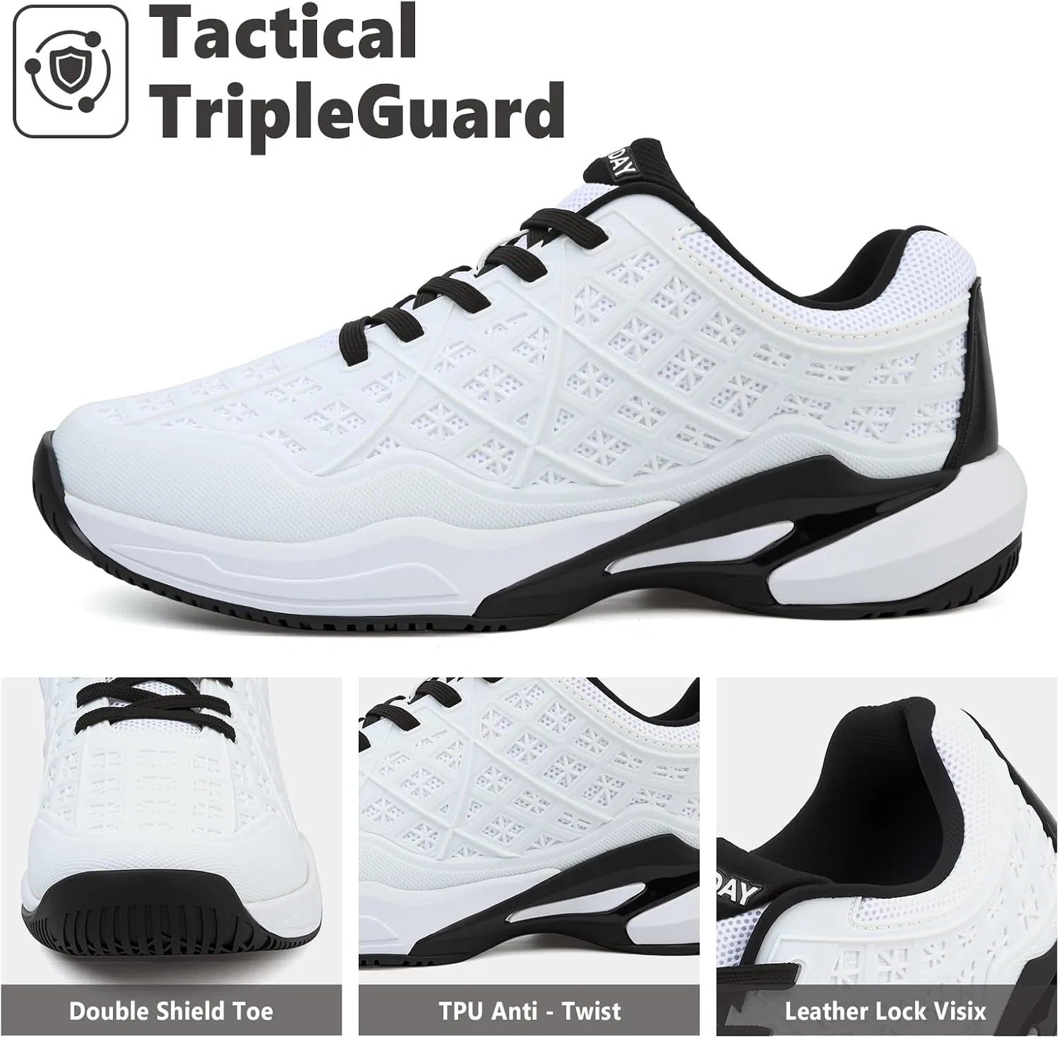 Мужские кроссовки для пиклбола и тенниса BKWHDAY, White/Black — фото 4
