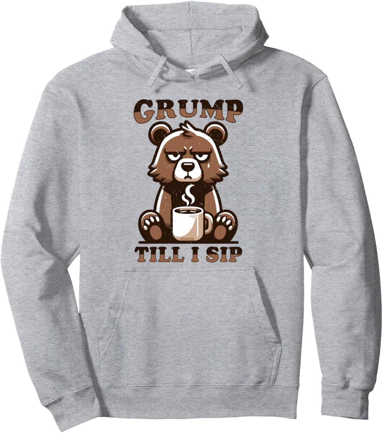 

Худи Сердитый медведь с кофе Grumpy Bear Coffee Hate Mornings Bad Mood, серый