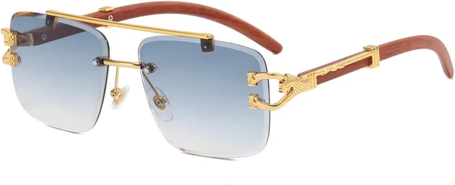 

Деревянные солнцезащитные очки для женщин и мужчин, золотистый леопардовый принт, двойная огранка линз, декоративные очки с защитой от УФ-излучения UV400 DSVIGF, Gold Blue