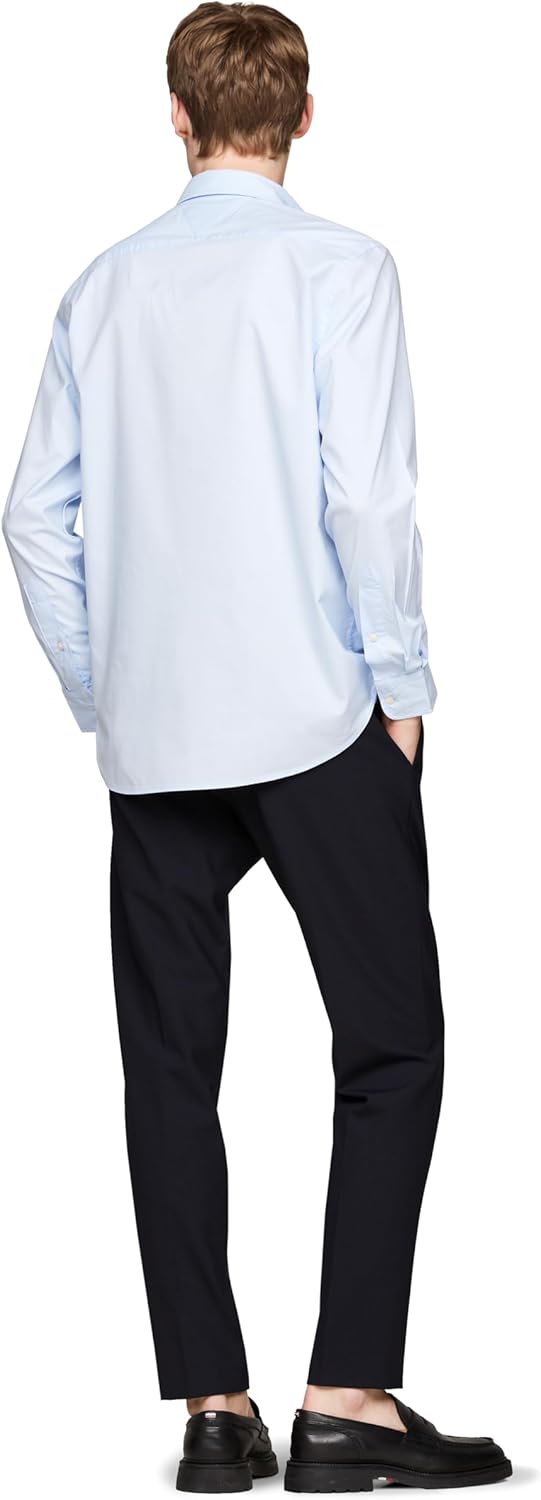 Мужские рубашки Tommy Hilfiger Poplin с длинным рукавом, классического кроя, застегивающиеся на пуговицы, также доступны в размерах для больших и высоких размеров., Sweet Blue — фото 3