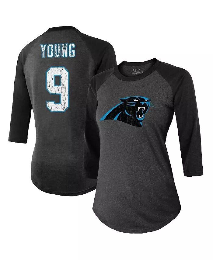 

Женская футболка Bryce Young Black Carolina Panthers с рукавом 3/4, футболка Tri-Blend с именем и номером игрока Majestic