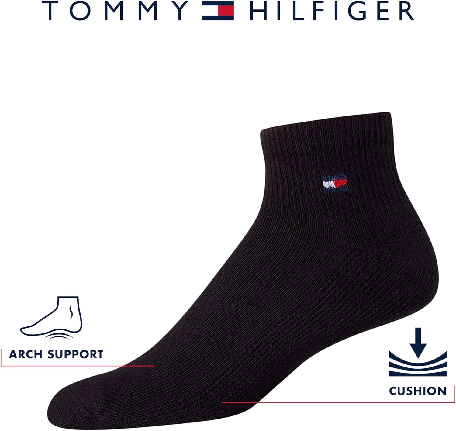 Мужские носки Tommy Hilfiger Quarter, 6 пар, мягкие, до щиколотки, дышащие, спортивные (размер 7-12), All White — фото 3