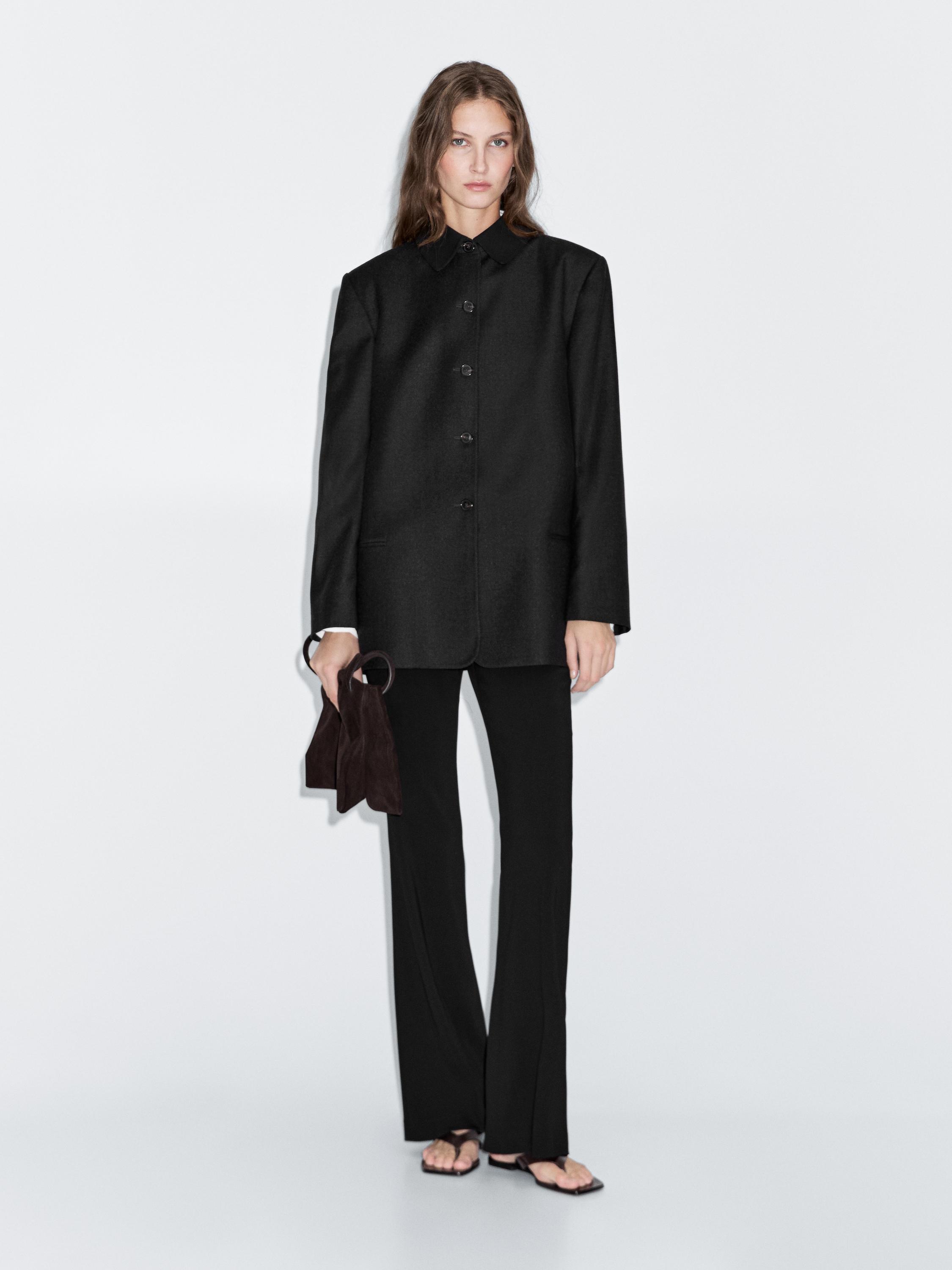 

Короткое пальто с контрастным воротником Massimo Dutti, темно-серый