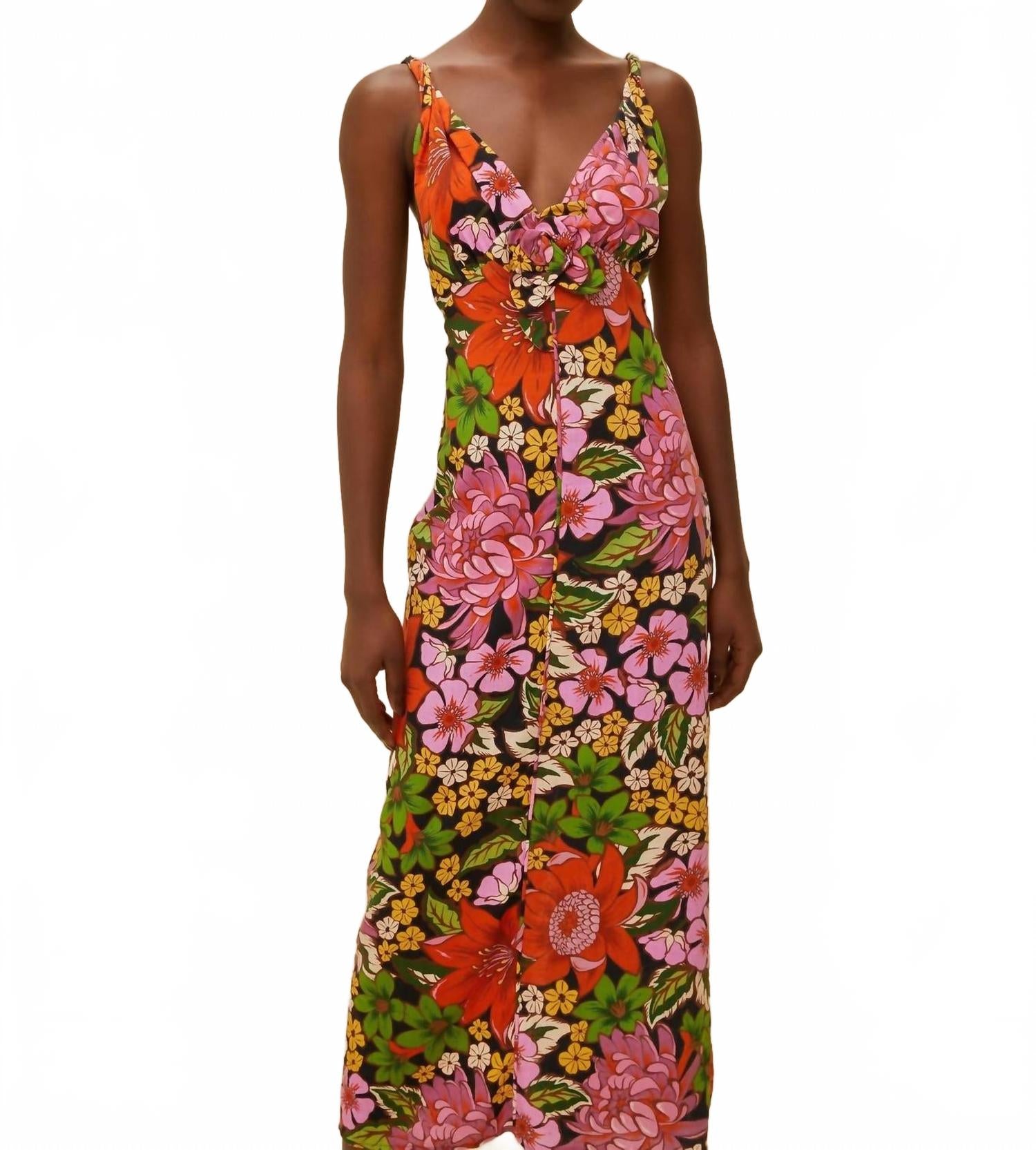 

Черное цветочное миди-платье Vivi Rose FARM Rio