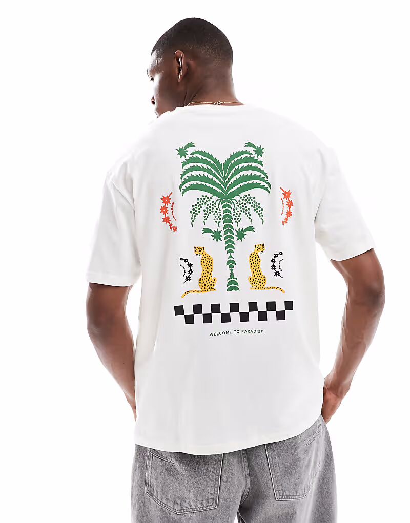 

Футболка Jack & Jones oversize с принтом Paradise на спине белого цвета