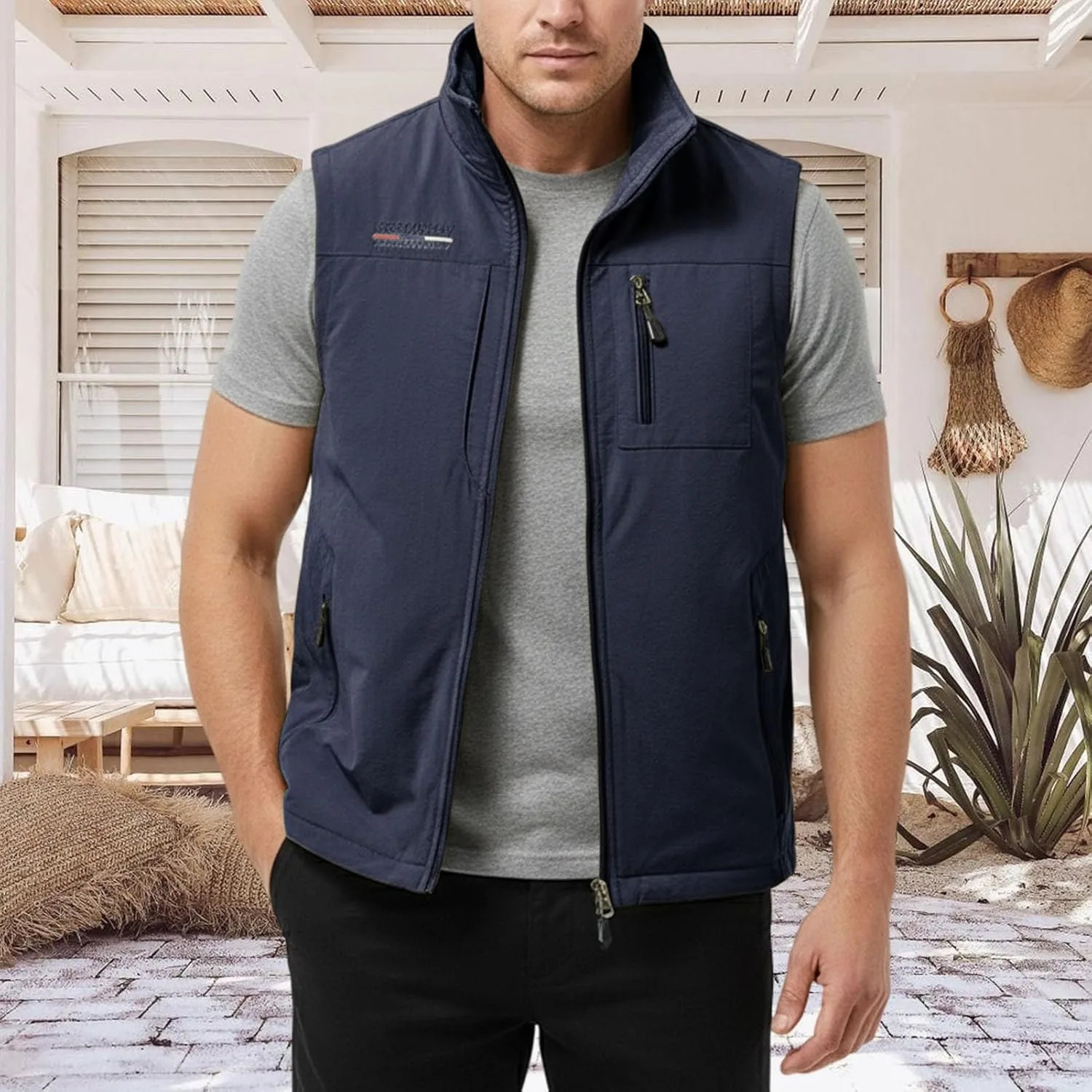 Мужская флисовая жилетка Reversible Zip Up с отложным воротником и карманами - для путешествий и спорта Generic, Sapphire — фото 2