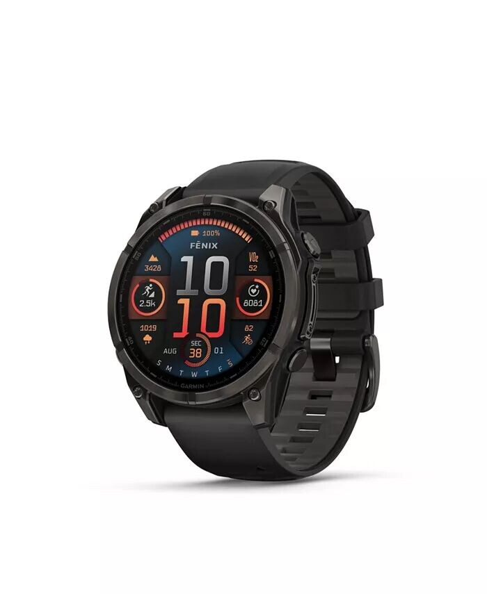 

fenix 8 47 мм, AMOLED, сапфировый, карбоново-серый, титаново-черный, черный/серый ремешок Garmin, черный