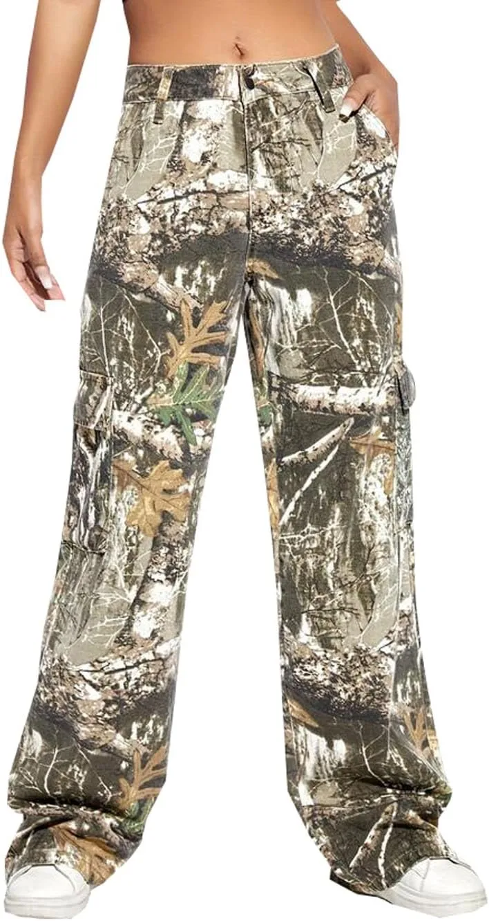 

Женские повседневные багги карго джинсы Camouflage с прямыми штанинами Suplove