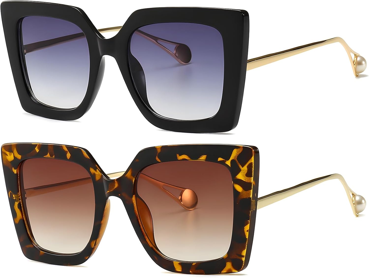 

Солнцезащитные очки AIEYEZO большого размера для женщин, модные ретро-очки в квадратной оправе, стильные женские солнцезащитные очки, 2 Pack (Black/Grey Gradient + Leopard/Brown Gradient)