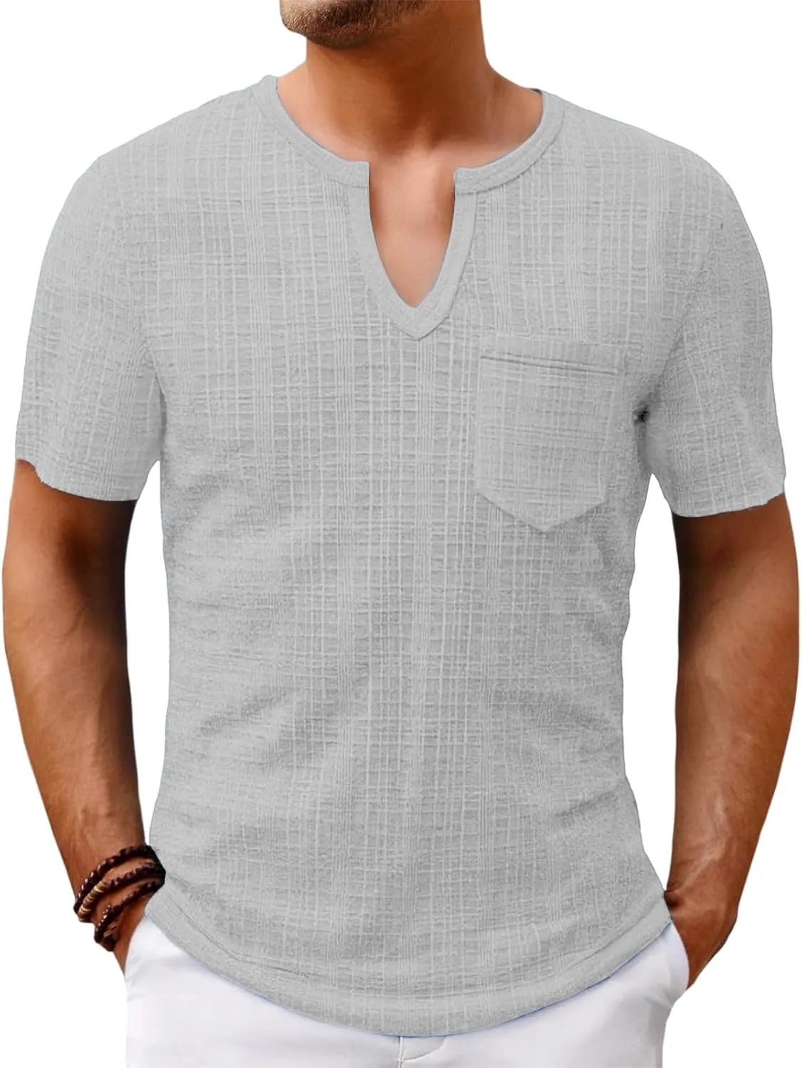 

Мужская футболка с V-образным вырезом Slim Fit, Linen Lightweight, для тренировок CHXLQQX