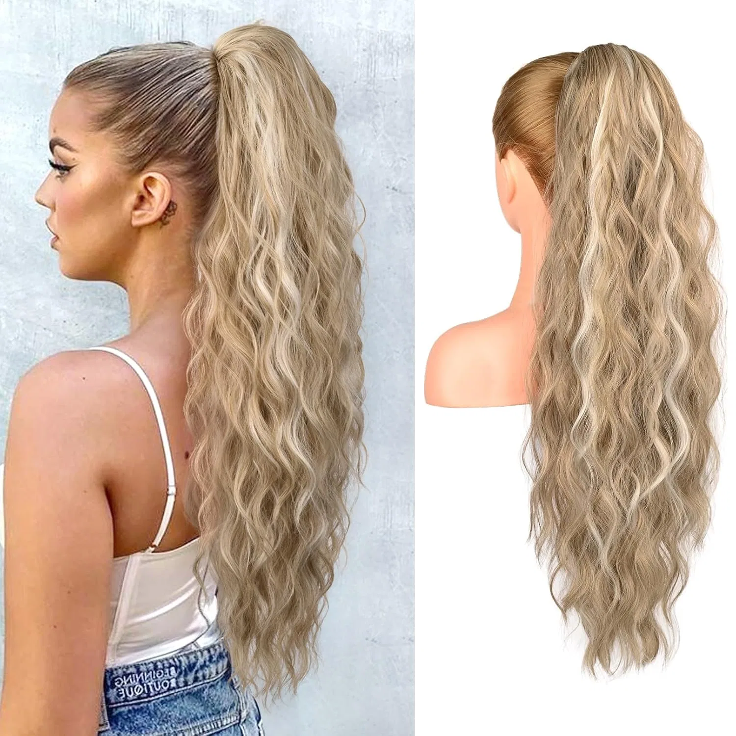 Накладной хвост REECHO, 66 см, пепельный блонд с мелированием Reecho, Ash Blonde With Highlights