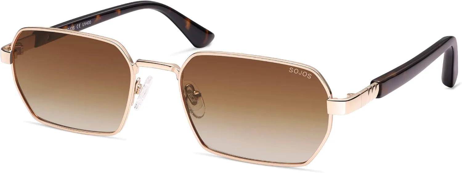 

Солнцезащитные очки SOJOS Retro Rectangle Polarized 90s для женщин и мужчин, модные узкие шестиугольные квадратные очки SJ1270, Gold Frame Brown Grading Lens