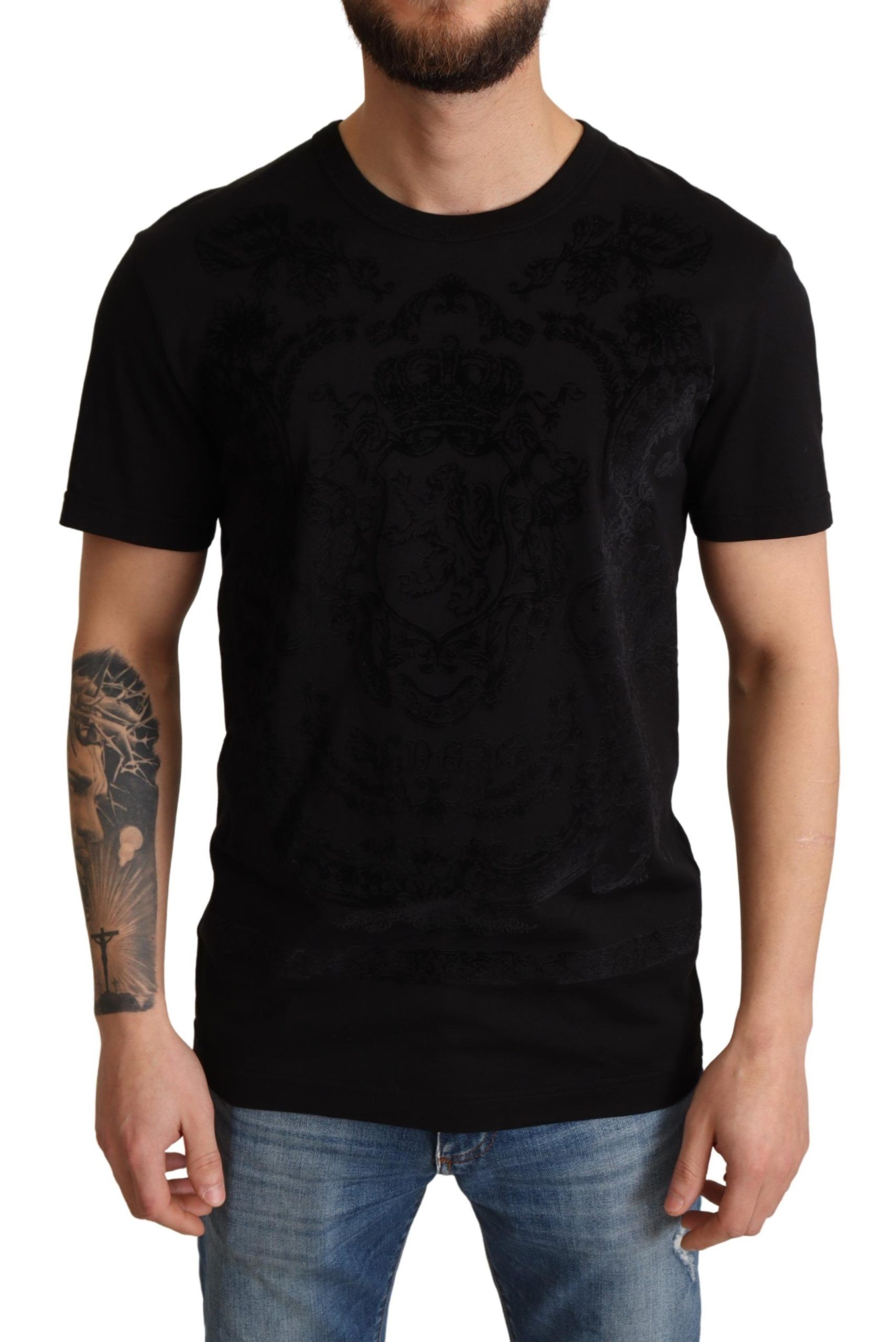 

Футболка с цветочным узором и бархатной отделкой в ​​стиле барокко Dolce & Gabbana, черный