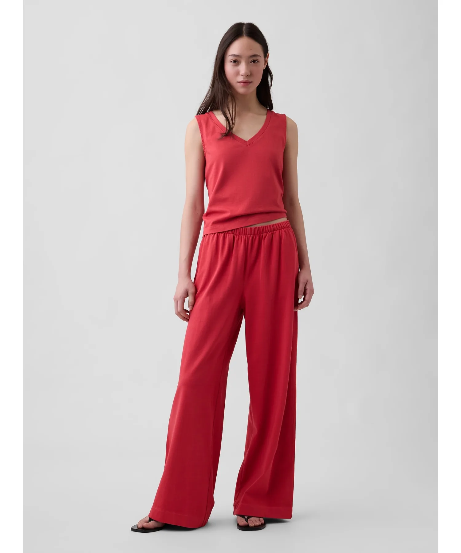 Женские широкие брюки из хлопка Heavyweight Easy Waist Wide Pants GAP красные — фото 2