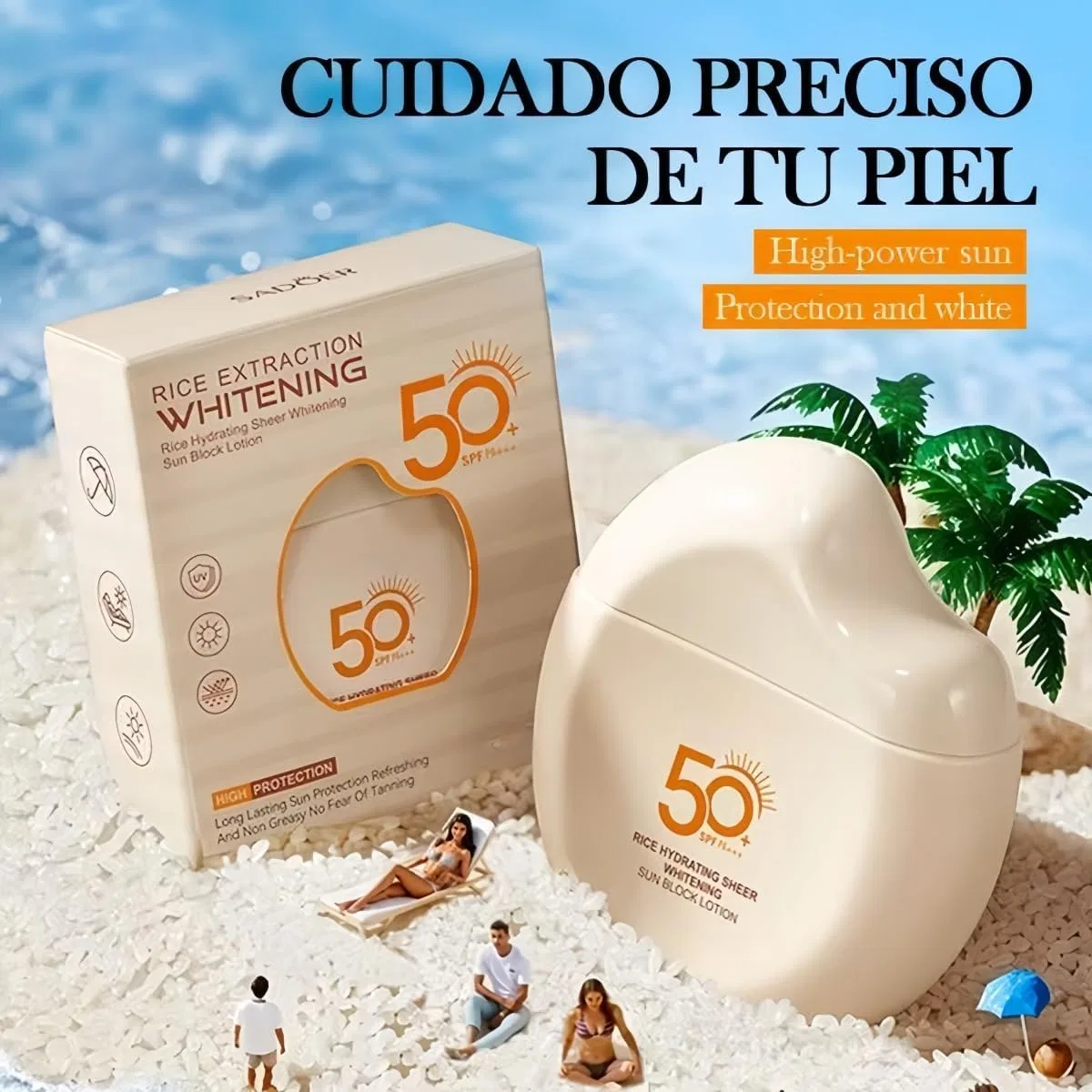 Солнцезащитный лосьон SPF50+ PA++++ с экстрактом риса JoyLWOK 60 г, набор 2 шт — фото 2