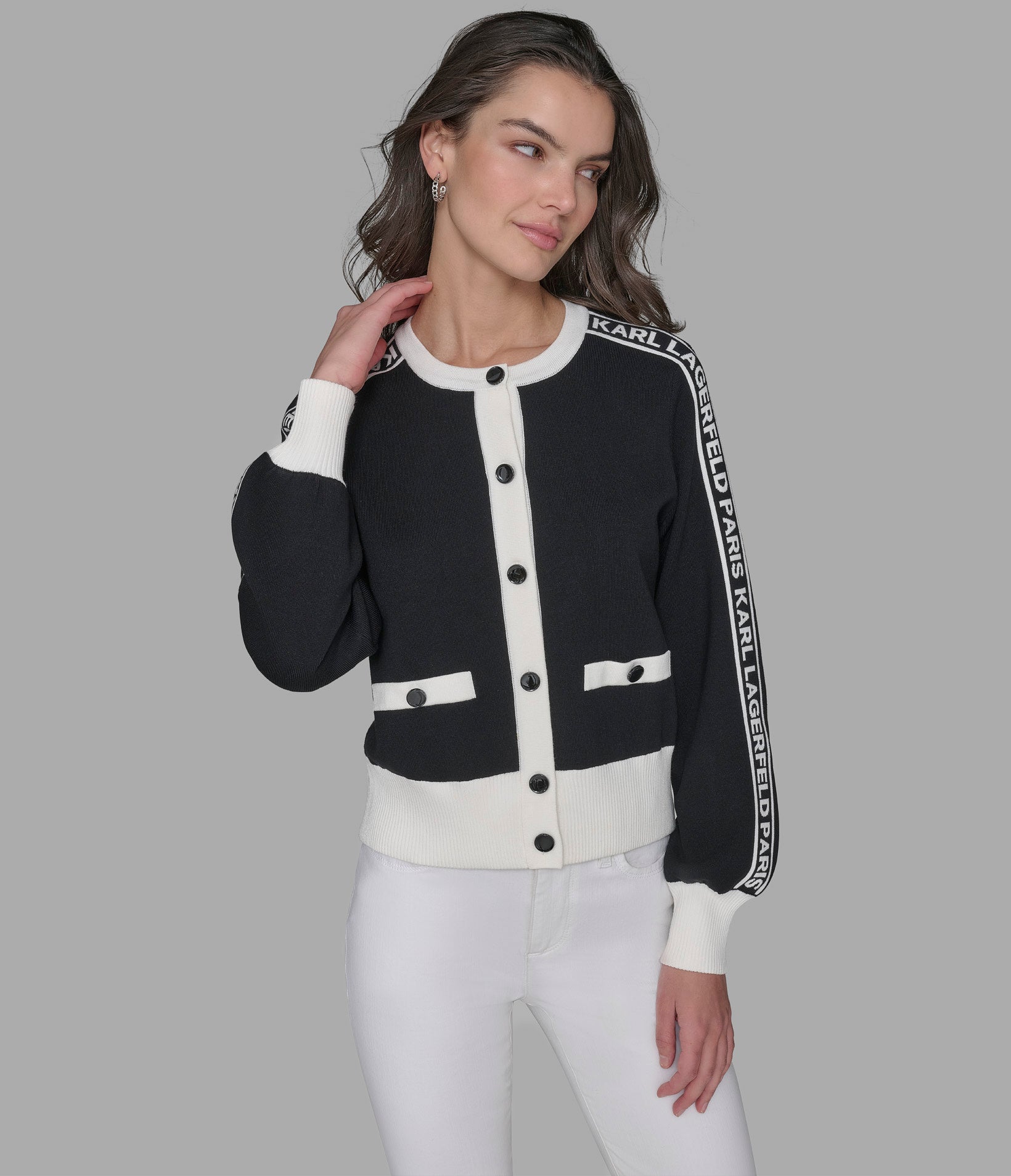 

Укороченный кардиган с логотипом KARL LAGERFELD PARIS, черный