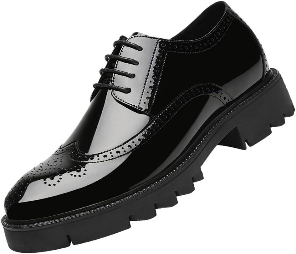 

Мужские классические оксфорды YGCEEIA для делового и официального стиля, с шнуровкой, дышащие, из классической лакированной кожи, с невидимой вставкой для увеличения роста, броги, черный