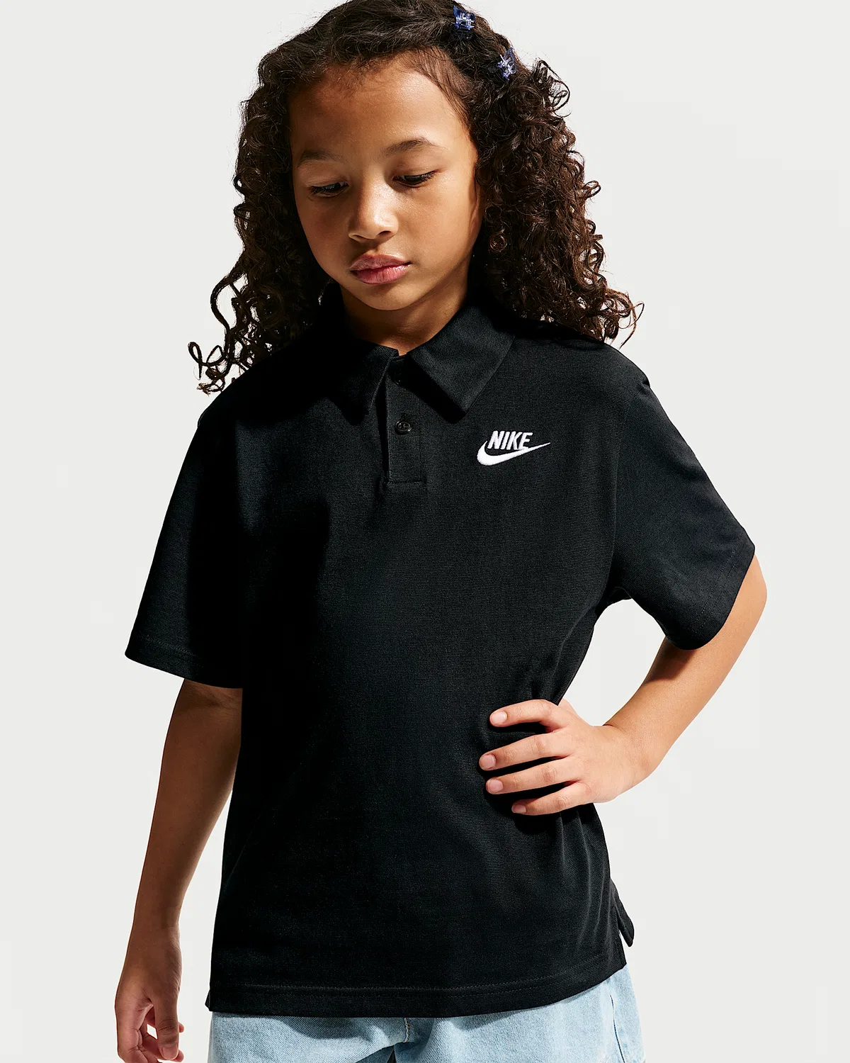 Детская трикотажная футболка-поло Nike Sportswear Club, Black/White — фото 2