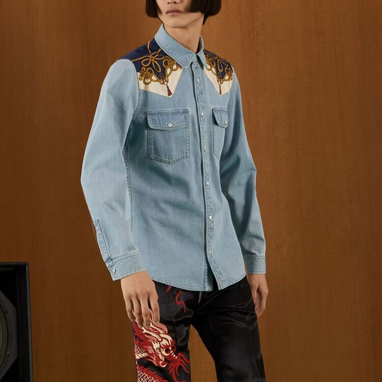 Рубашка мужская светло-синяя Gucci, светло-голубой — фото 3