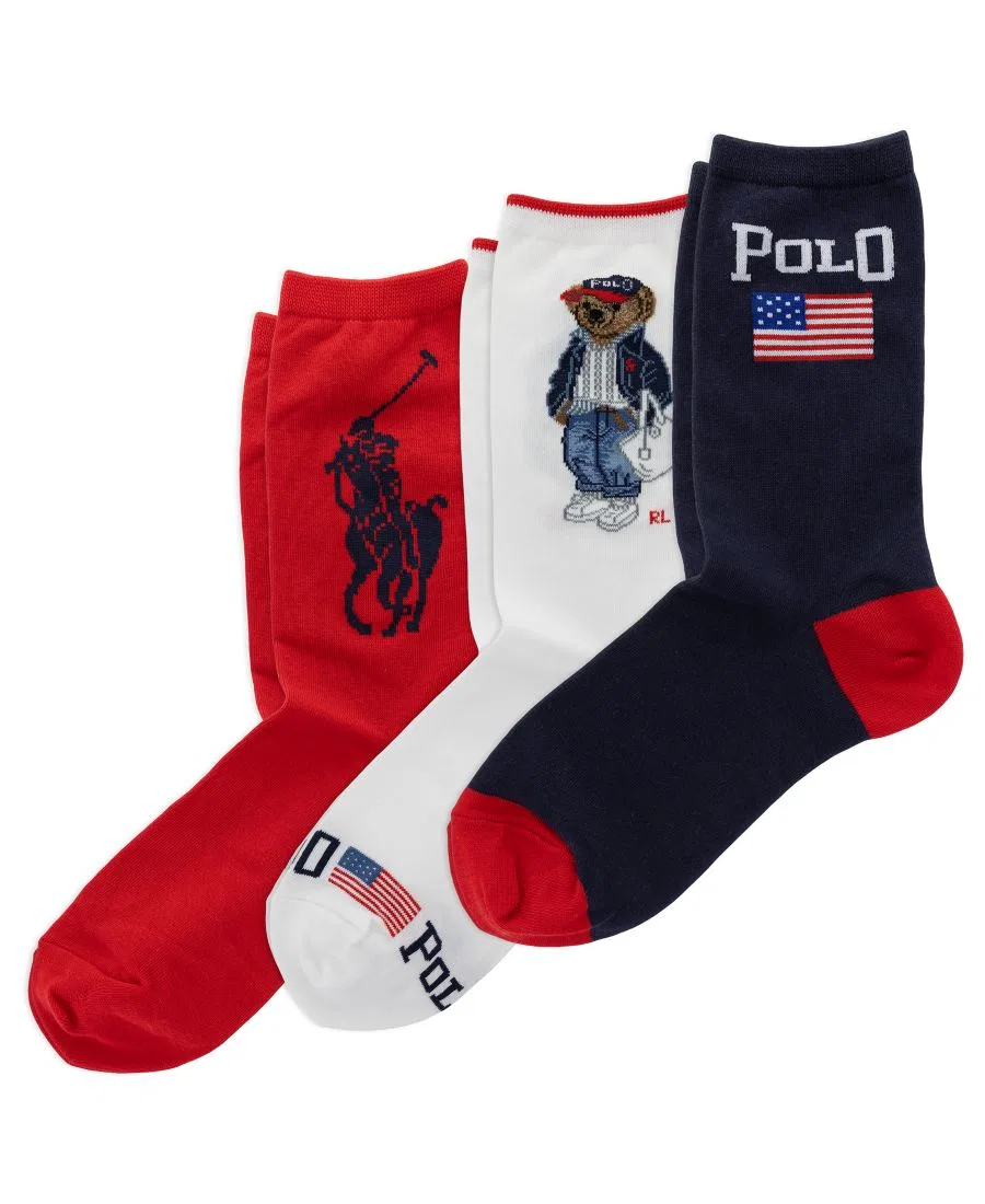 Женские носки Americana Bear Crew Socks, комплект из 3 пар Polo Ralph Lauren, Asst