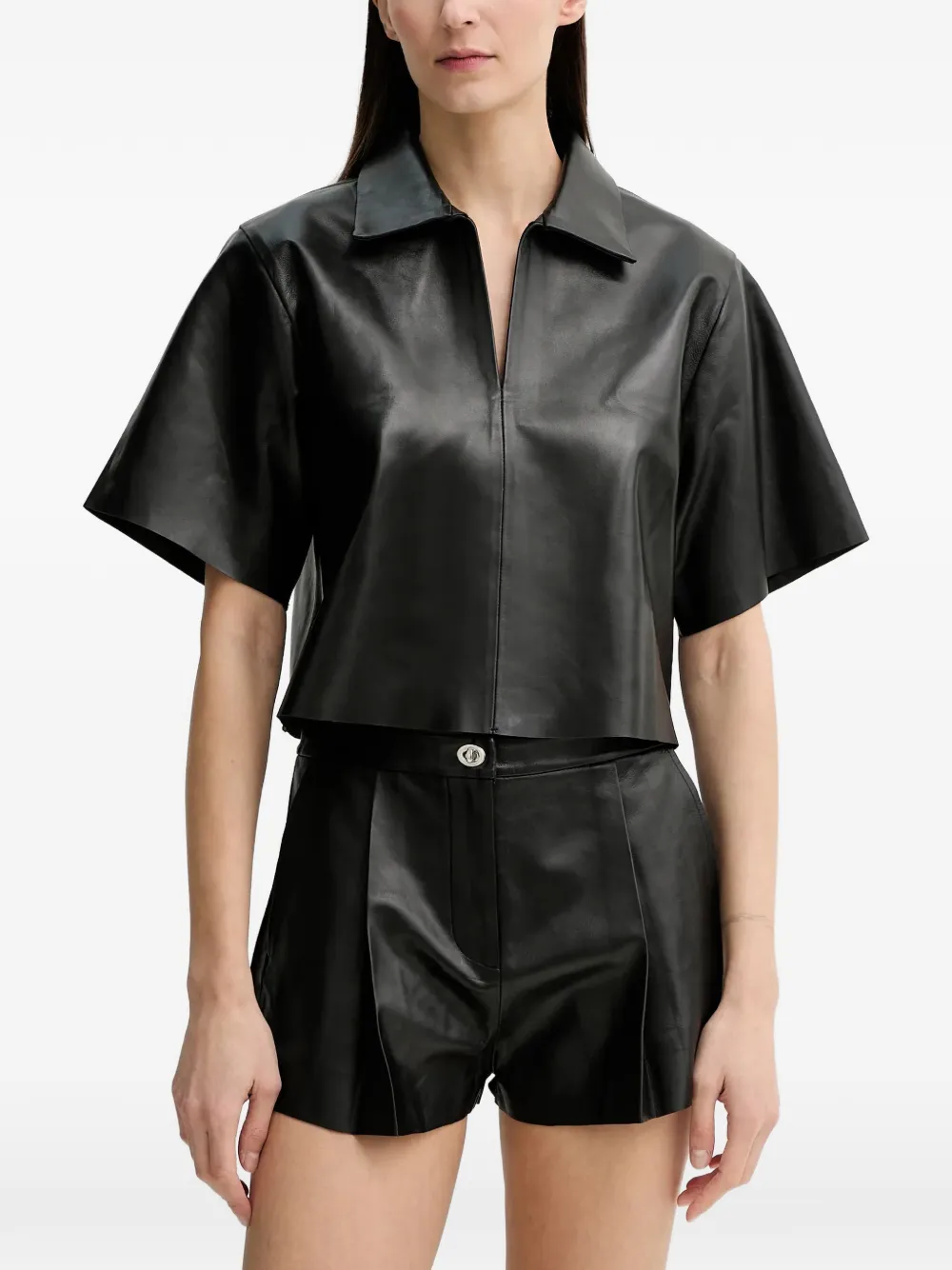 

Топ с короткими рукавами и воротником Stand Studio, черный