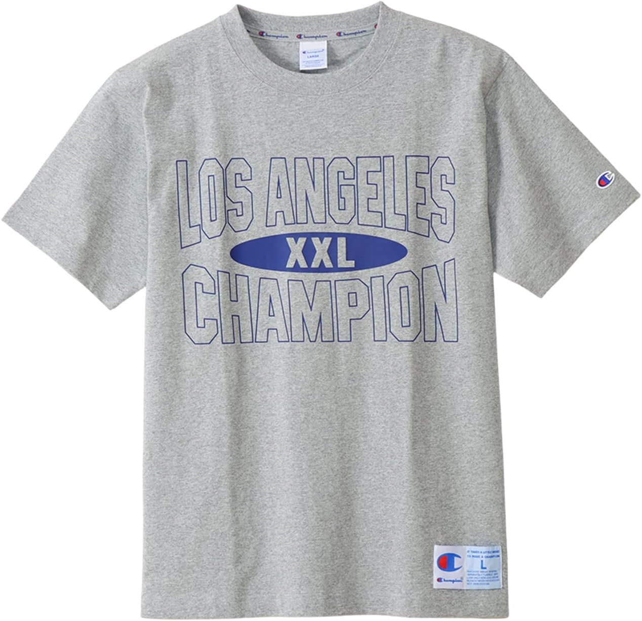 

Мужская футболка Champion C3-X324 с коротким рукавом, круглый вырез, 100% хлопок, бирка USA Jock Tag, графический принт, футболка с коротким рукавом, спортивный стиль, синий/серый