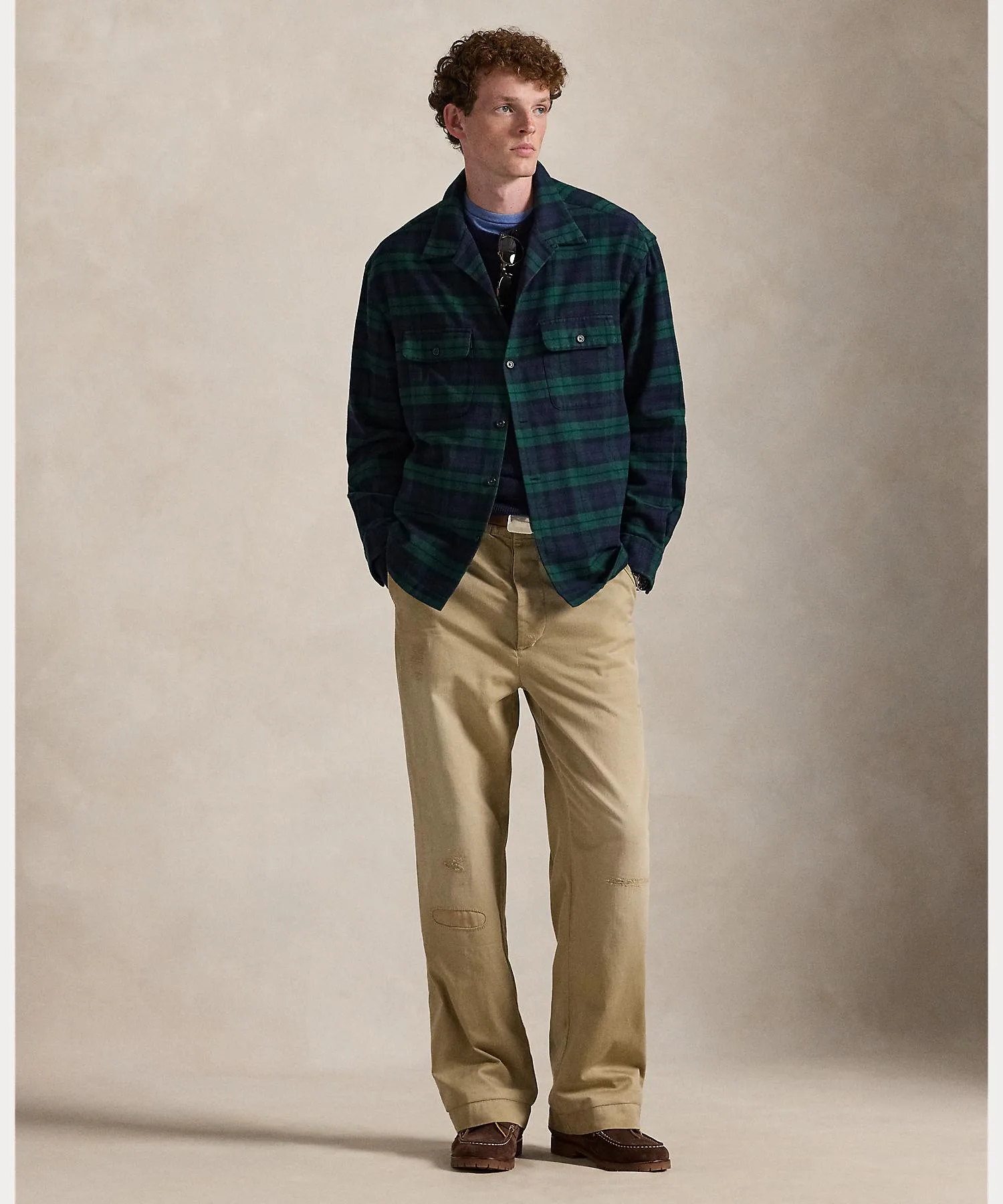 Мужская клетчатая рубашка из хлопка POLO RALPH LAUREN синяя — фото 3