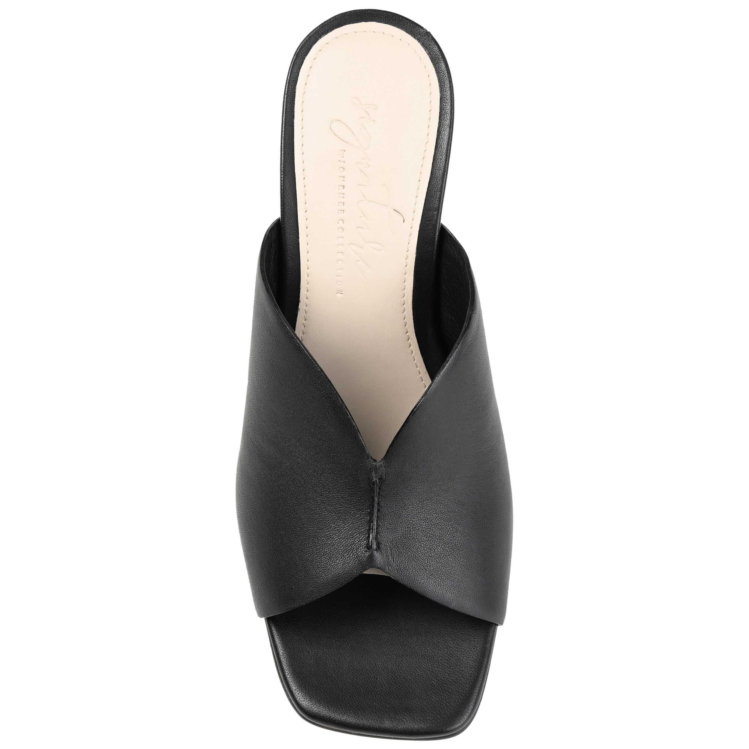 Женские сандалии Journee Signature из натуральной кожи Karah Slip On с открытым квадратным носком и блочным каблуком, черный — фото 4