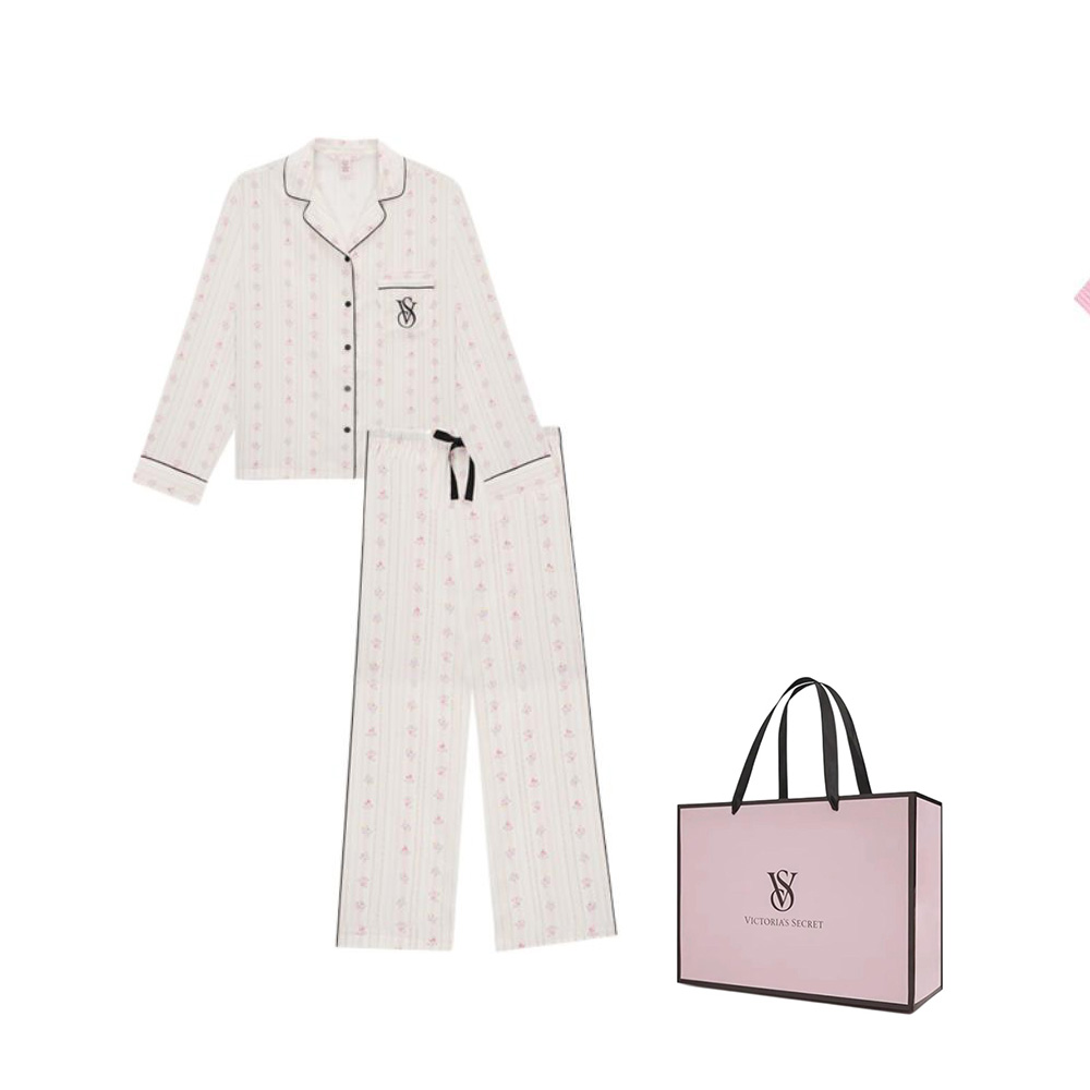 

Пижамный комплект плотная текстура легкий драпированный женский нежные примятые цветы Victoria's Secret, светло-розовый