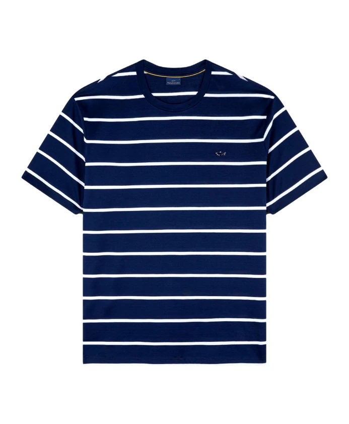 

Полосатая хлопковая футболка с металлическим изображением акулы. Paul & Shark, синий