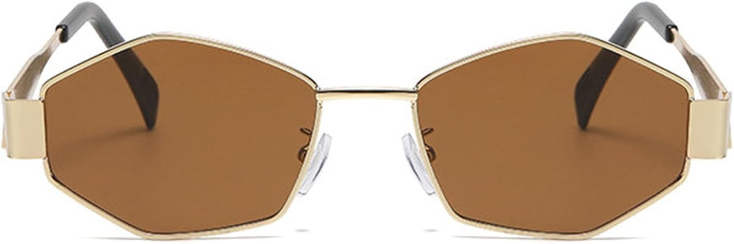 

Willochra Модные шестиугольные и многоугольные солнцезащитные очки для женщин, винтажные, с металлическим каркасом, маленькая оправа, роскошные, уникальные, модель 2024, F27, Tea