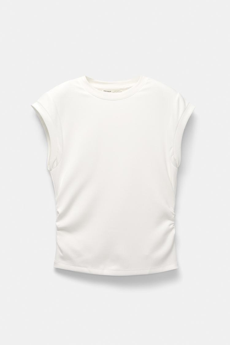 

Футболка с коротким рукавом и сборками Pull And Bear, экрю