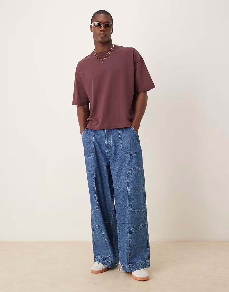 

Джинсы-парашюты ASOS DESIGN свободного кроя, средне-синего цвета