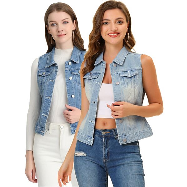 

2 упаковки женский джинсовый жилет с накладными карманами Inspire Chic, Light Blue B Sky Blue