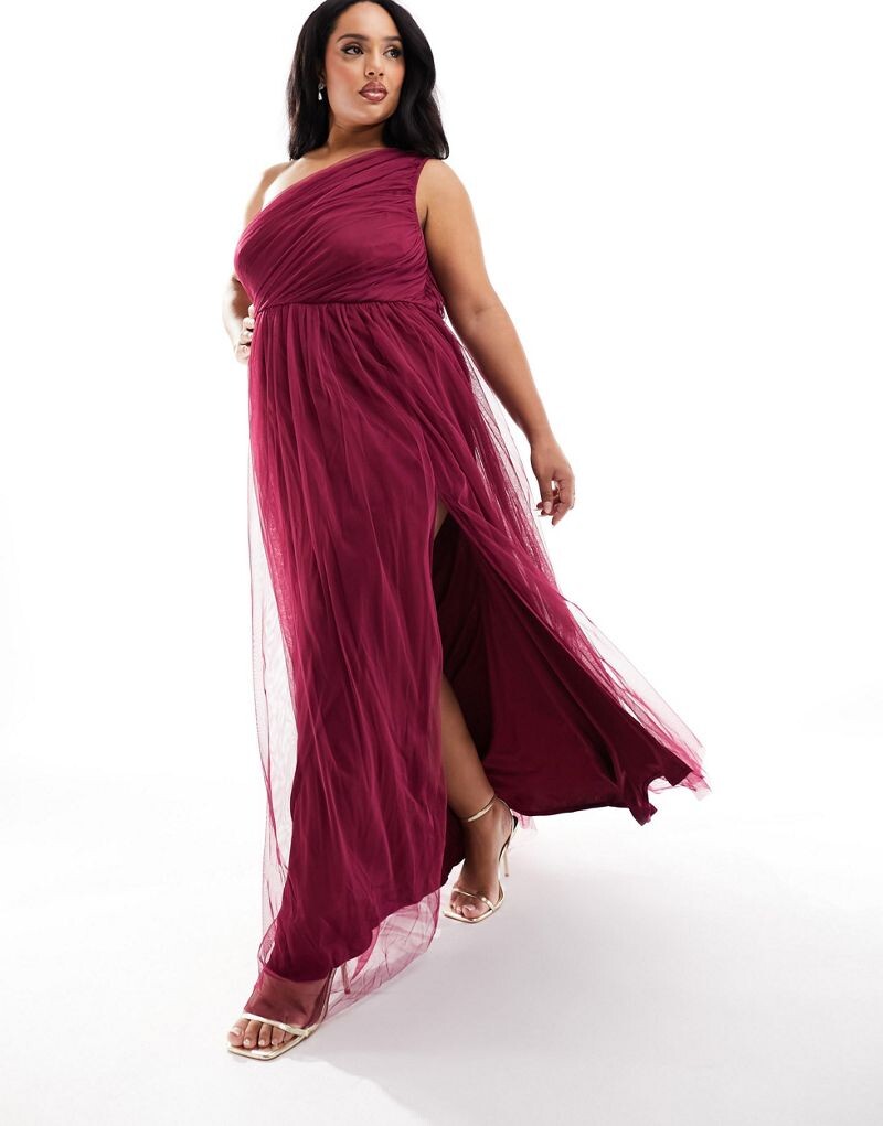 

Ягодное платье макси на одно плечо из тюля Anaya Plus Bridesmaid