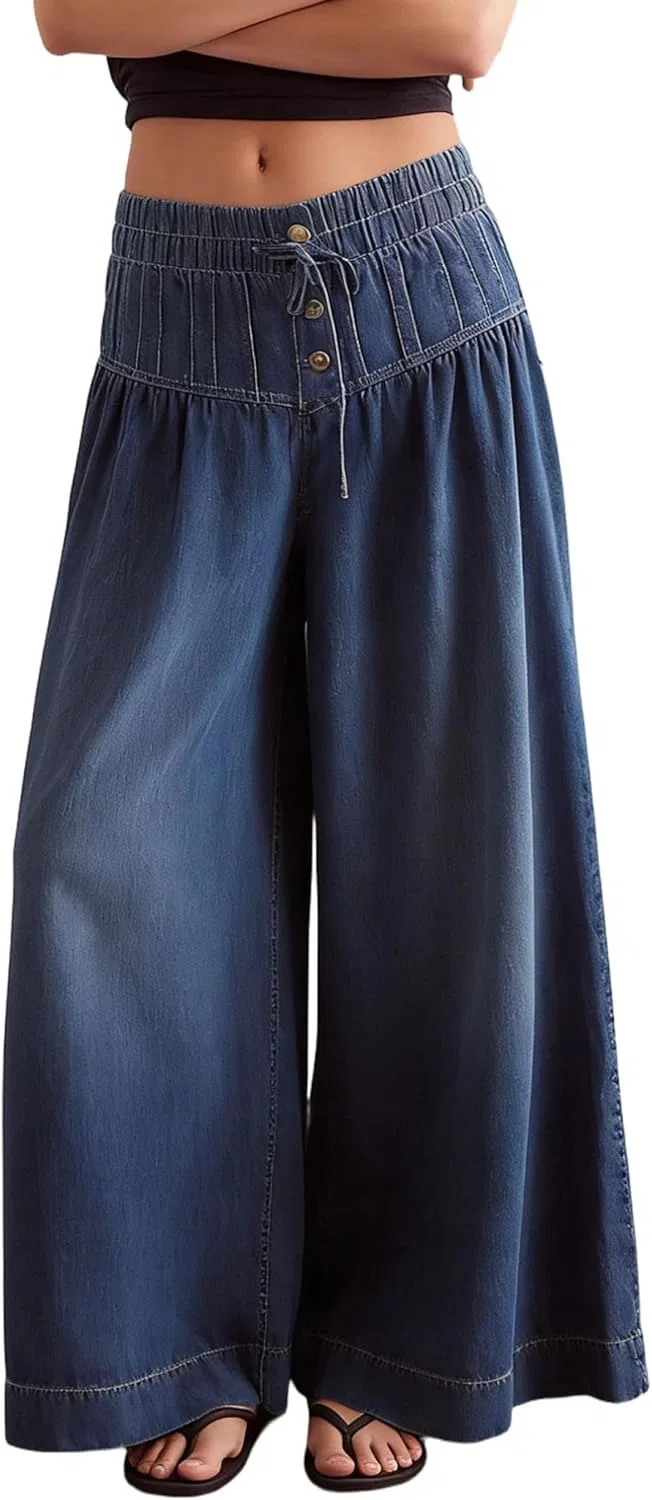 Джинсы широкие Chambray, темно-синие
