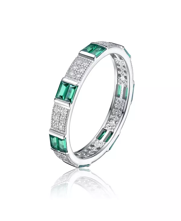 

Кольцо-Бандлет из стерлингового серебра с покрытием из белого золота, красным багетом и круглыми кубическими циркониями Genevive, green