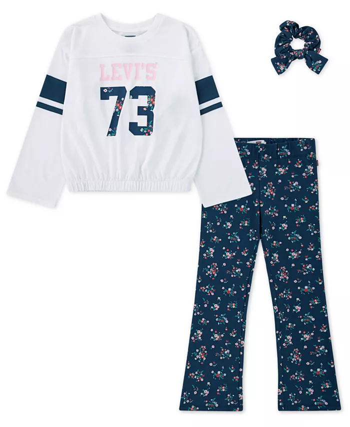 

Комплект из 3 предметов для маленьких девочек: топ с защипом, расклешенные леггинсы и резинка для волос Levi's