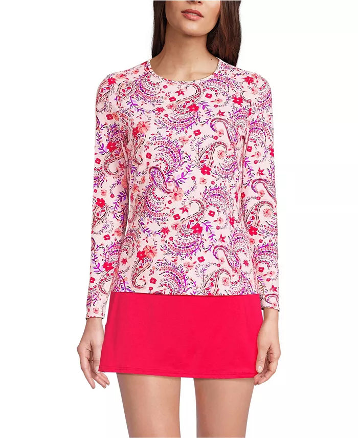 

Женская расслабленная рубашка-рашгард с длинным рукавом и принтом SunShade UPF 50 Lands' End, розовый