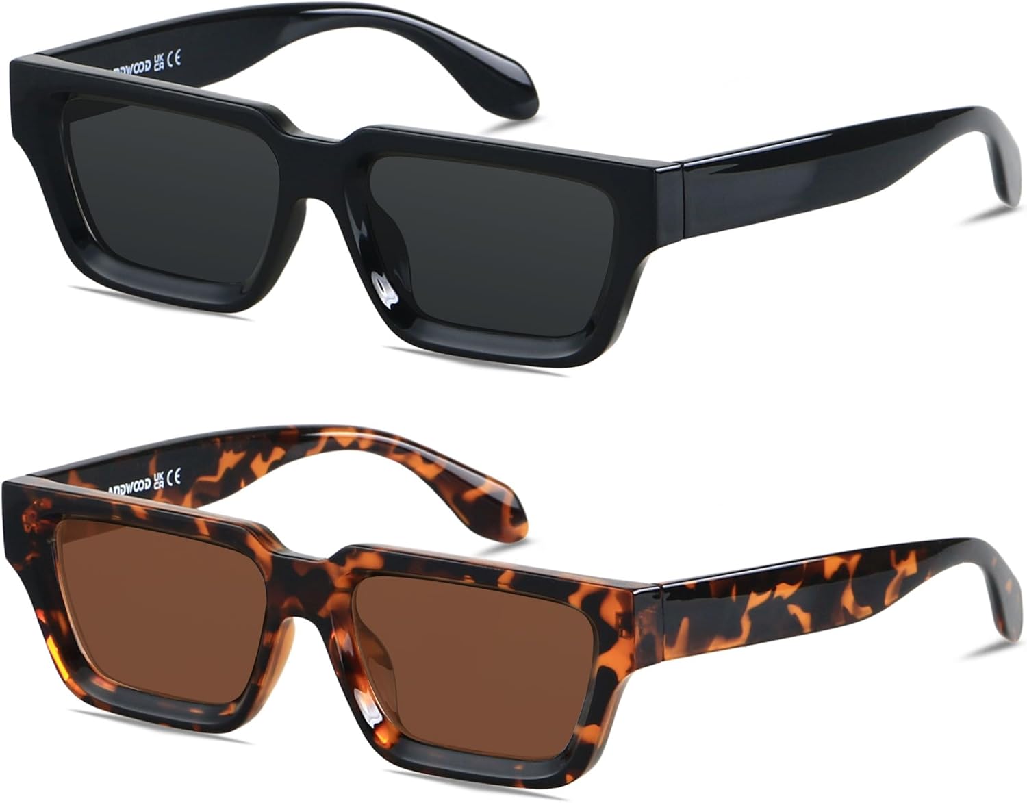 

Солнцезащитные очки ANDWOOD в толстой прямоугольной оправе для мужчин и женщин, массивные ретро-очки, простые дизайнерские прямоугольные солнцезащитные очки, (2pack Polarized) Black + Tortoise