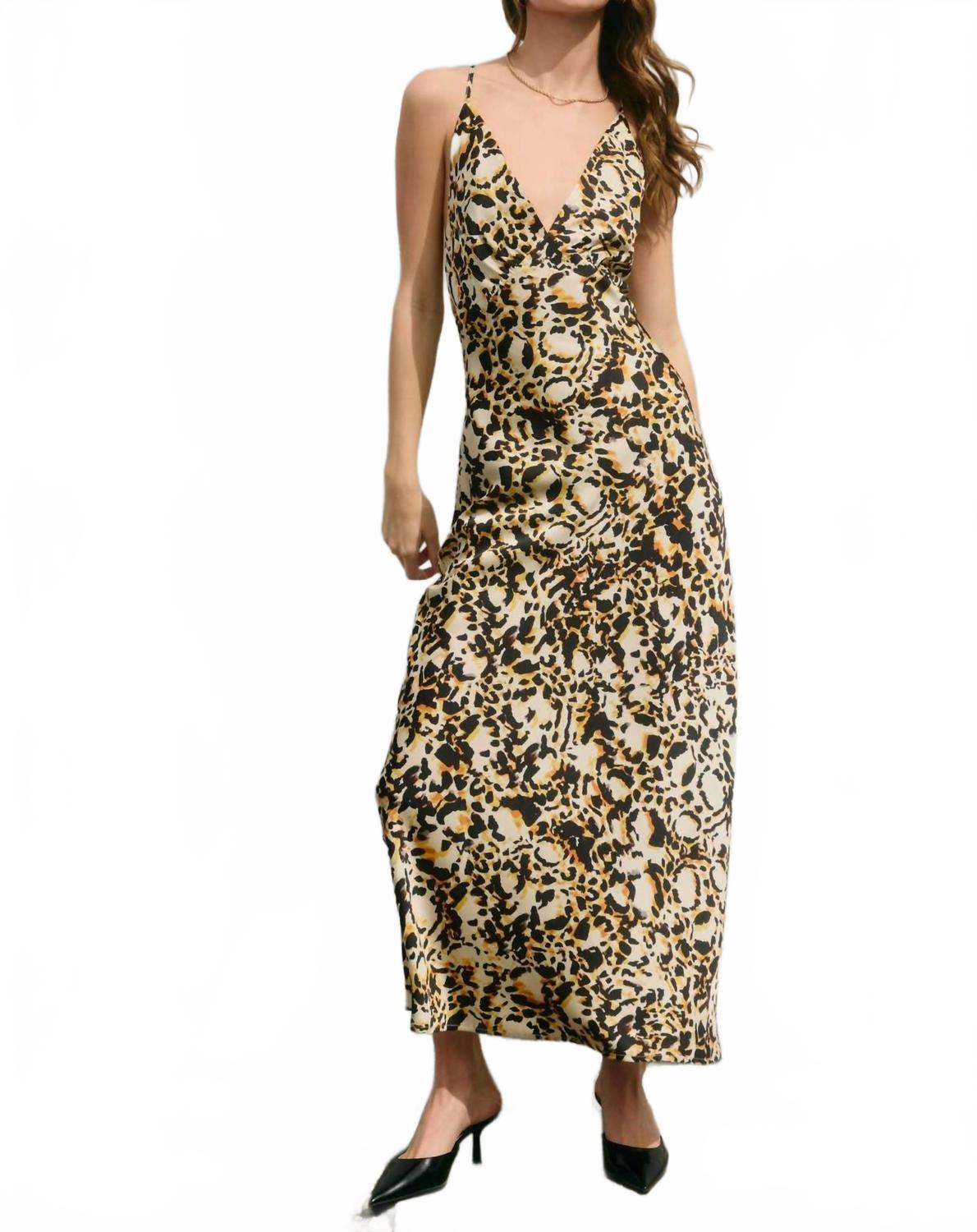 

DRESS FORUM Абстрактное макси-платье с перекрестной спинкой и анималистическим рисунком, цвет шампанского, с леопардовым принтом