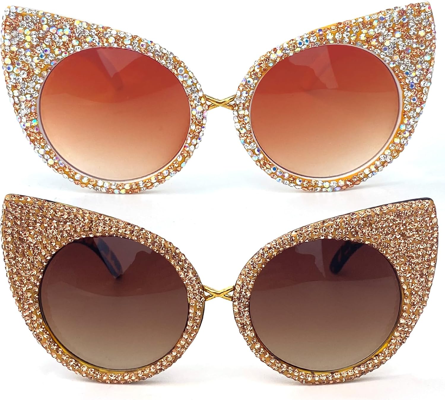 

Модные солнцезащитные очки «кошачий глаз» со стразами для женщин, милые круглые солнцезащитные очки с бриллиантами, винтажные женские солнцезащитные очки для вечеринок mincl, 2pcs-white&leopard