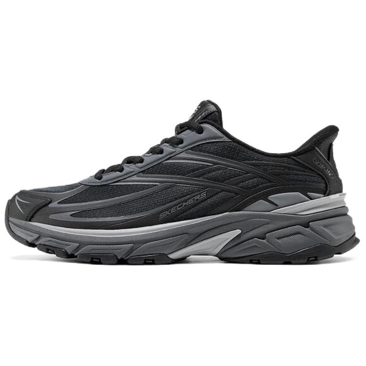 Skechers Мужские спортивные низкие кроссовки с хорошей вентиляцией, черный и серый — фото 3