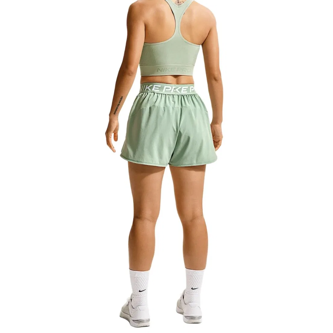 Быстросохнущие штаны Nike PRO DRI FIT Серо-зеленые/Белые — фото 4