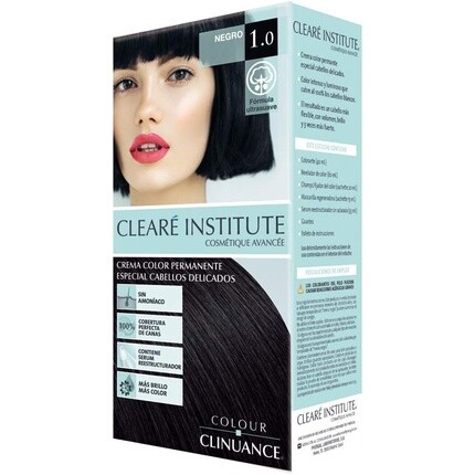 

Краска для волос Color Clinuance 1.0 Black для чувствительных волос — стойкий цвет без аммиака — больше блеска, интенсивный цвет, 100% покрытие — дерматологически протестировано, Cleare Institute